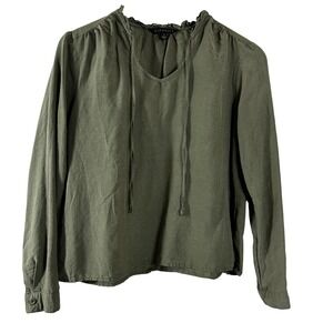 Downeast Women's Blouse Olive Green Tencel Linen Blend Long Sleeves Size S‎
